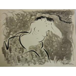 MASSON André (1896-1987) "Femme à la toilette ",1951 Encre et lavis sur papier signé 50,5x61 cm