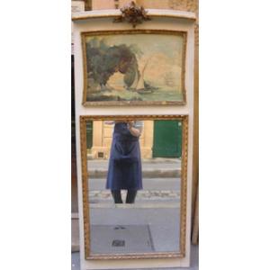 TRUMEAU de Cheminée époque 1900 Peinture Marine Et Miroir 1,52 M X 66 Cm