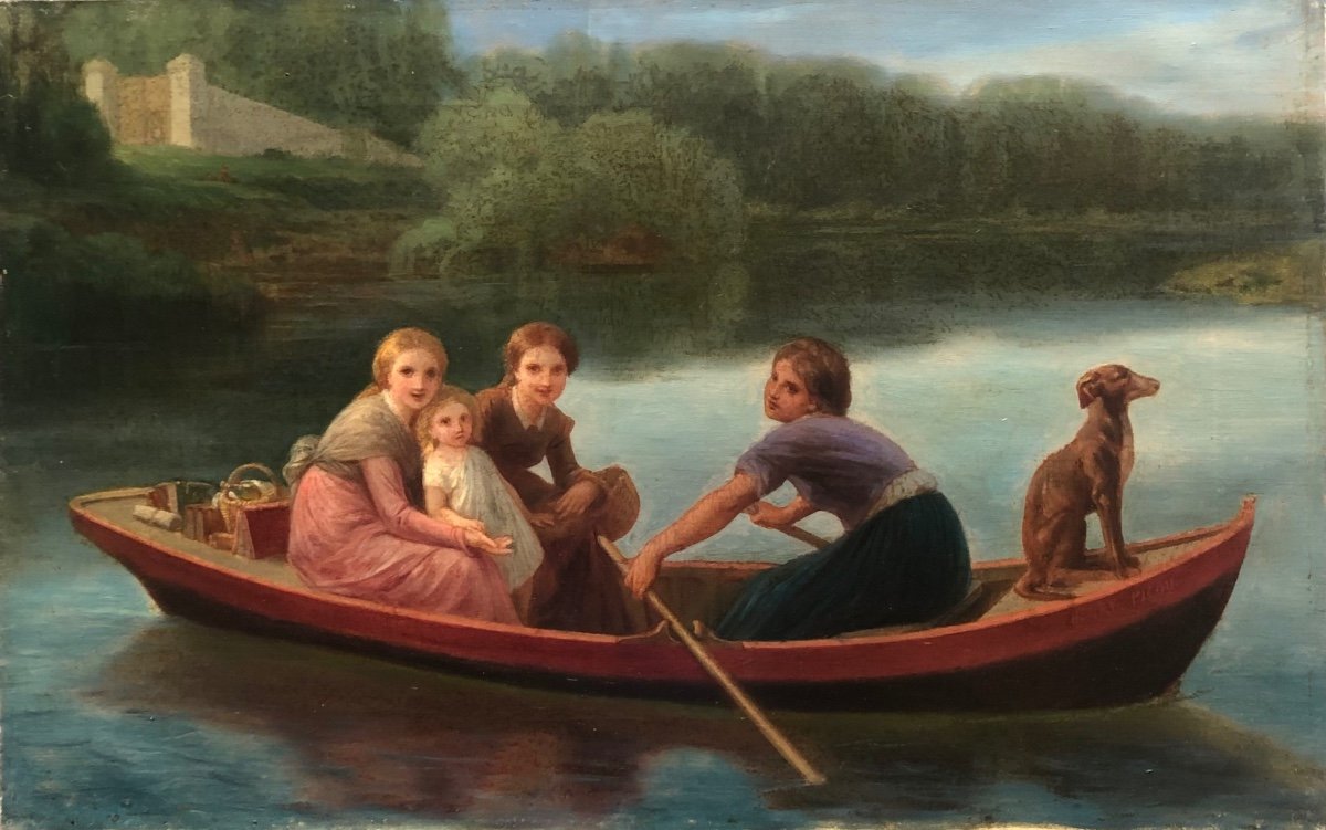 Oil On Canvas "boat Trip" Henry-pierre Picou