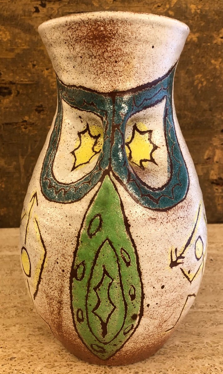 Ceramic Vase With Ethnic Subject Signed Accolay 1950-photo-2