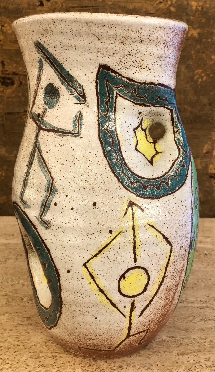 Ceramic Vase With Ethnic Subject Signed Accolay 1950-photo-4