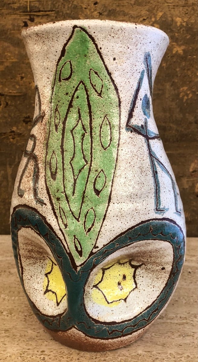 Ceramic Vase With Ethnic Subject Signed Accolay 1950