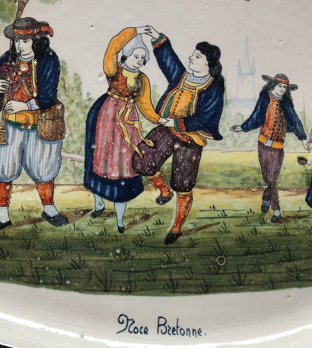 Large Decorative Earthenware Dish From Quimper "breton Wedding"-photo-3