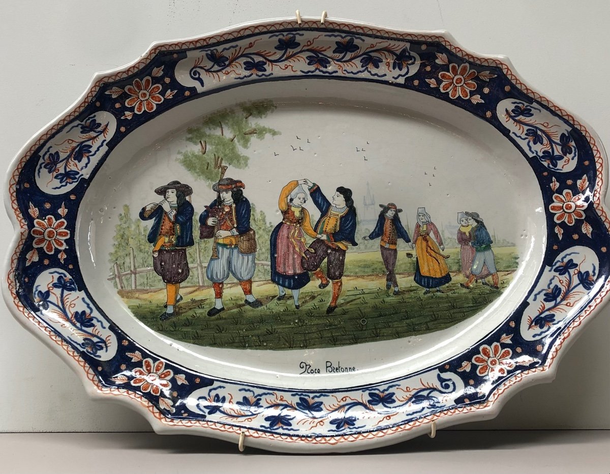 Large Decorative Earthenware Dish From Quimper "breton Wedding"-photo-4