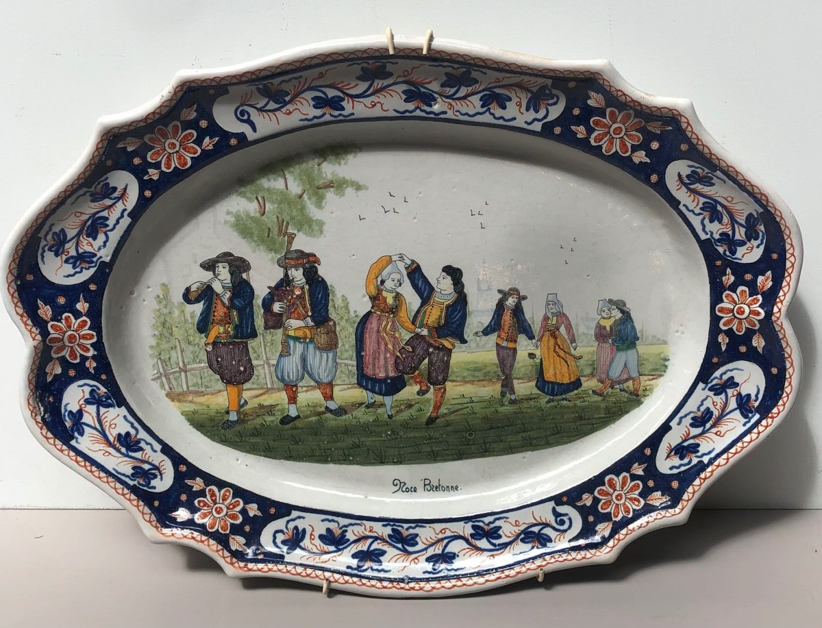 Large Decorative Earthenware Dish From Quimper "breton Wedding"