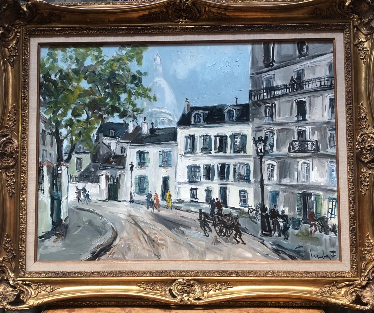 Oil On Canvas "place Jean-baptiste Clément, Montmartre" By Fernand Herbo-photo-2