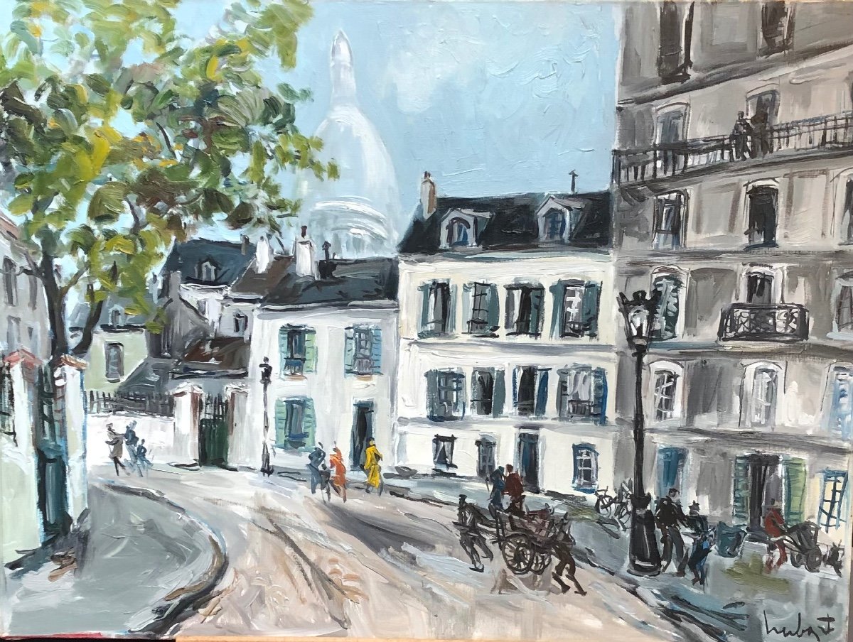 Oil On Canvas "place Jean-baptiste Clément, Montmartre" By Fernand Herbo