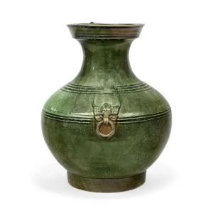 Large Green Glazed Earthenware Jar With Taotie Masks, Han Dynasty, China