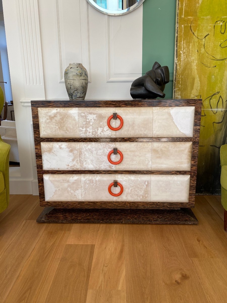 Jean Pascaud (1903 / 1996) Commode In Palm Veneer And Parchment Circa 1930-photo-4