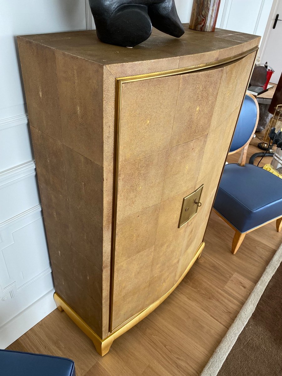 Jacques Adnet (attributed To) Rare Cabinet Forming Bar Originally Sheathed In Shagreen.-photo-3