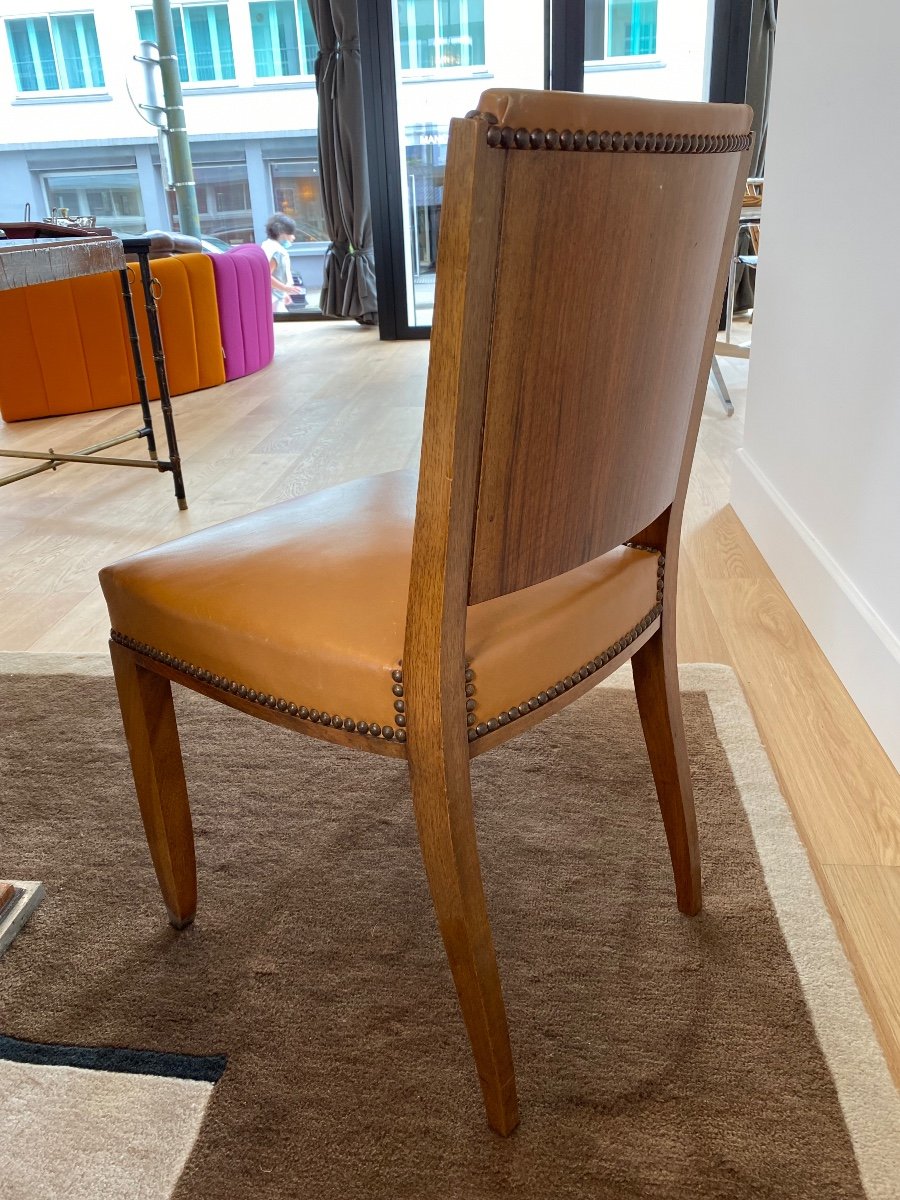 Series Of 6 Chairs By Jules Leleu In Walnut Clogs In Chromed Bronze Circa 1935-photo-3