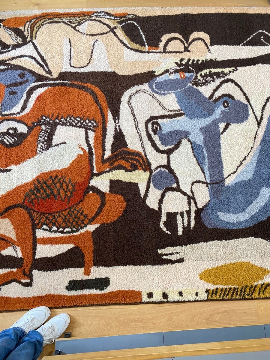 Knotted Stitch Rug After A Tapestry By Le Corbusier “three Women On A Black Background”-photo-3