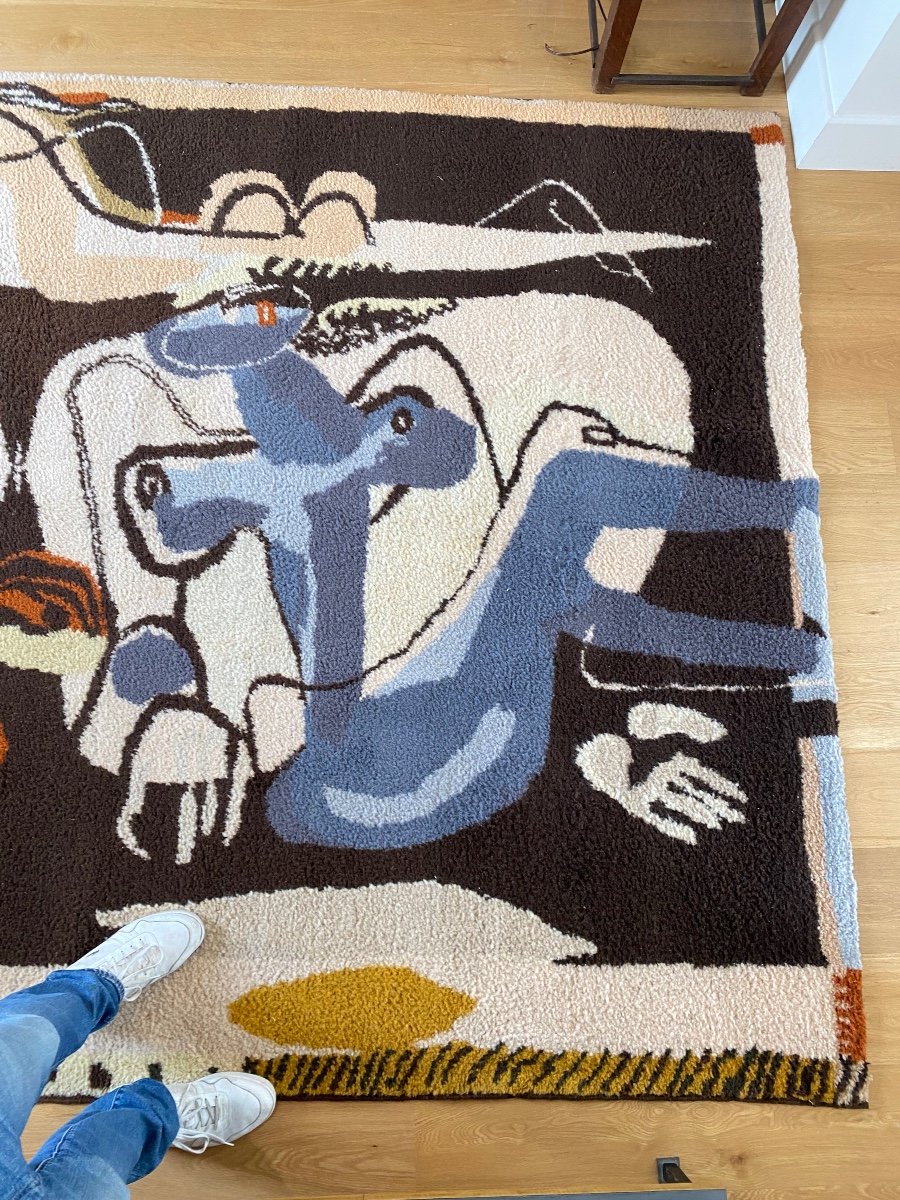 Knotted Stitch Rug After A Tapestry By Le Corbusier “three Women On A Black Background”-photo-4