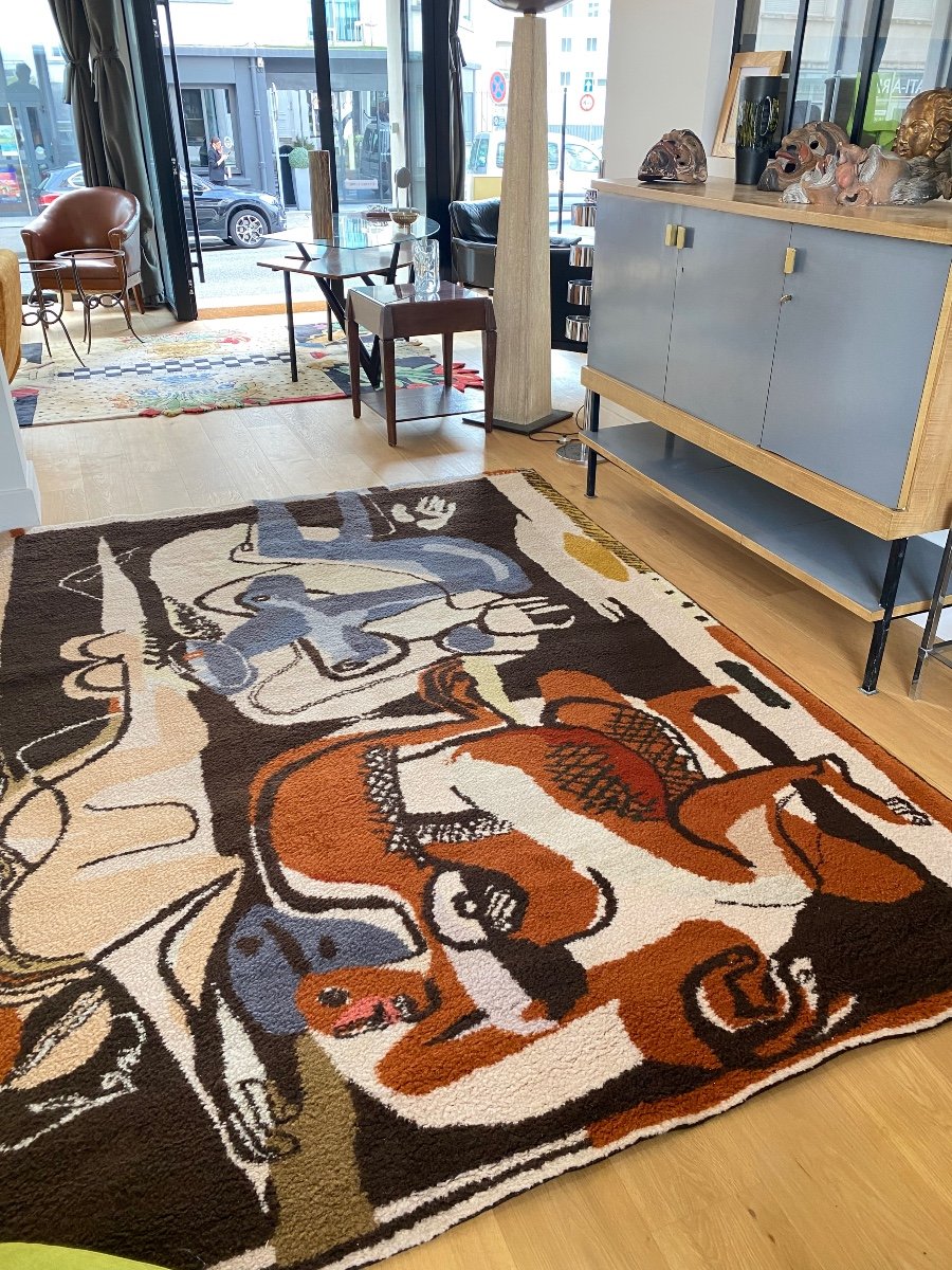 Knotted Stitch Rug After A Tapestry By Le Corbusier “three Women On A Black Background”-photo-1