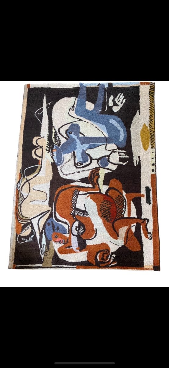 Knotted Stitch Rug After A Tapestry By Le Corbusier “three Women On A Black Background”-photo-3