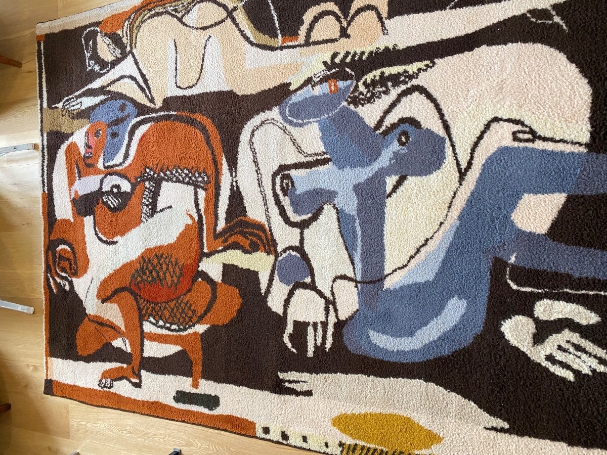 Knotted Stitch Rug After A Tapestry By Le Corbusier “three Women On A Black Background”-photo-4