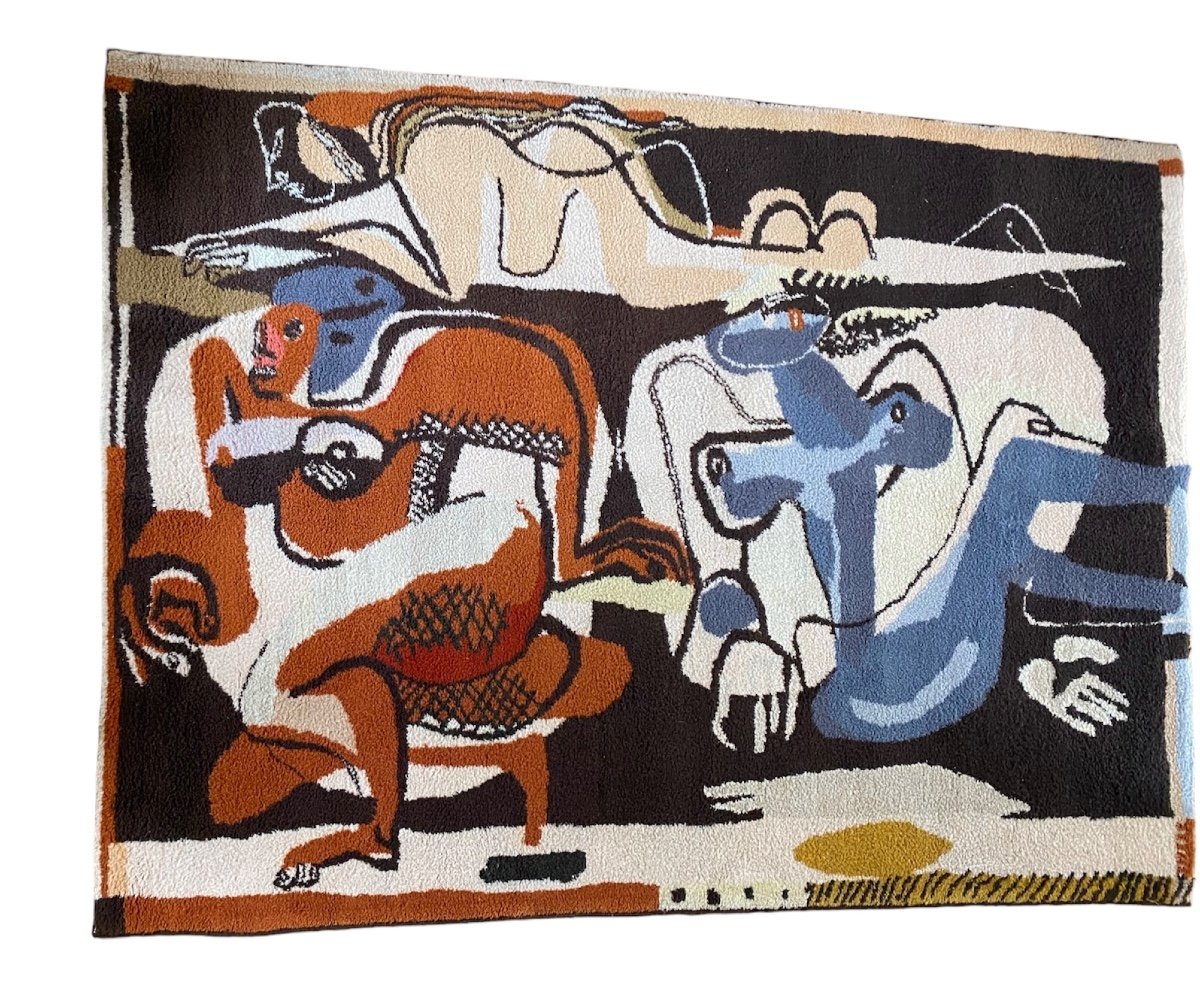 Knotted Stitch Rug After A Tapestry By Le Corbusier “three Women On A Black Background”-photo-5