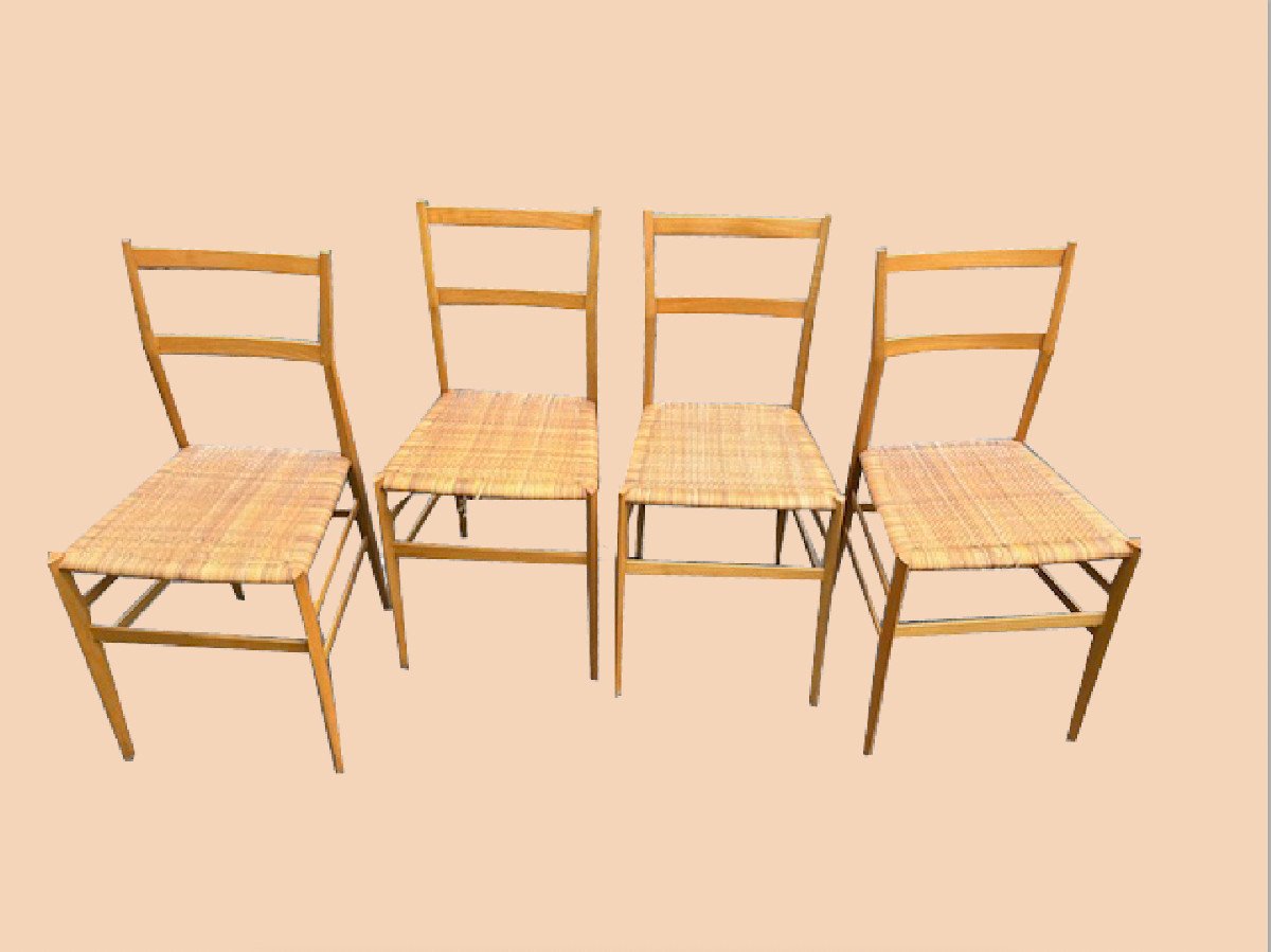 Suite Of 4 Super Leggera Chairs, Design Gio Ponti, 1957