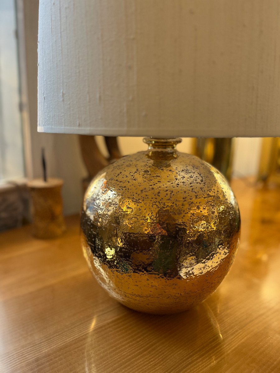 Golden Ceramic Ball Lamp, Circa 1960-photo-2