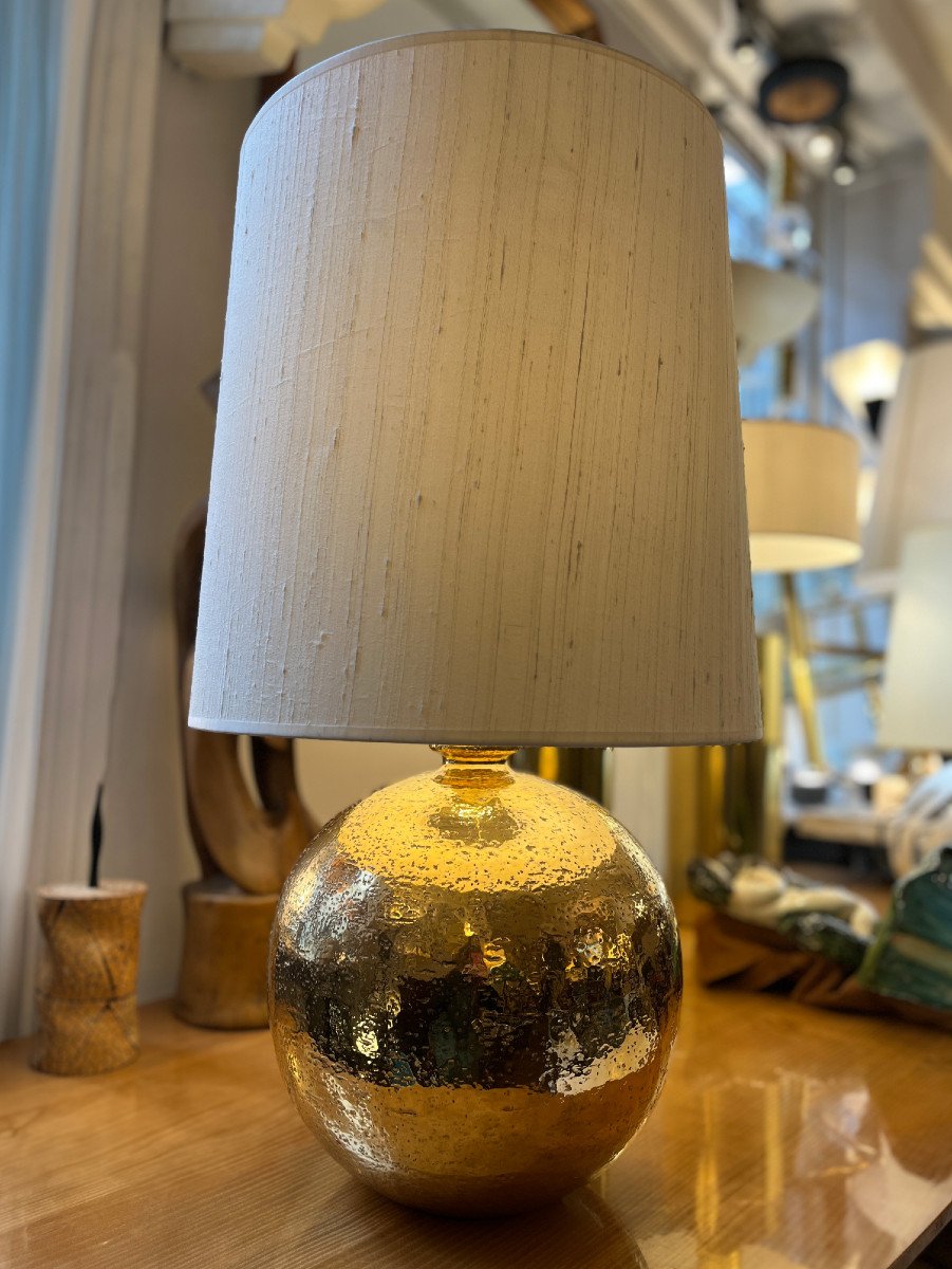 Golden Ceramic Ball Lamp, Circa 1960-photo-3