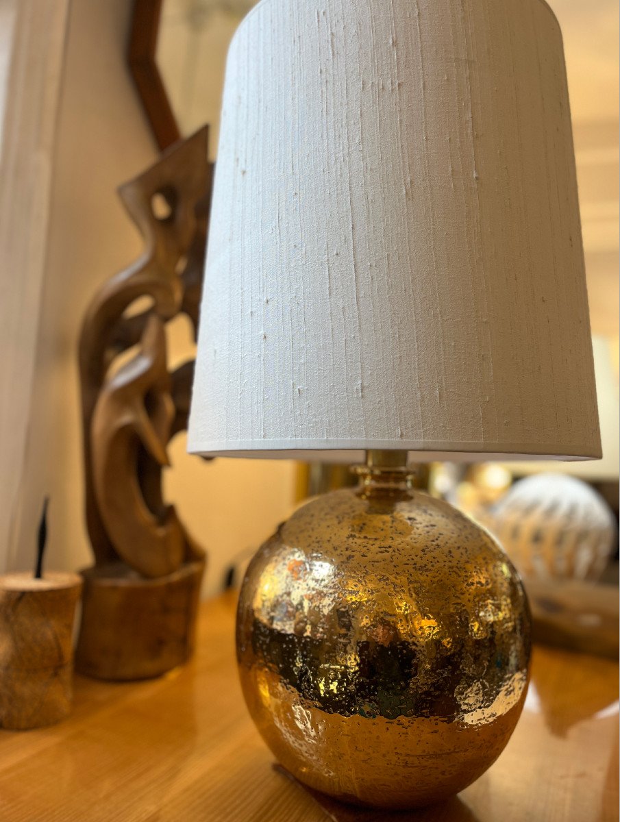 Golden Ceramic Ball Lamp, Circa 1960-photo-4