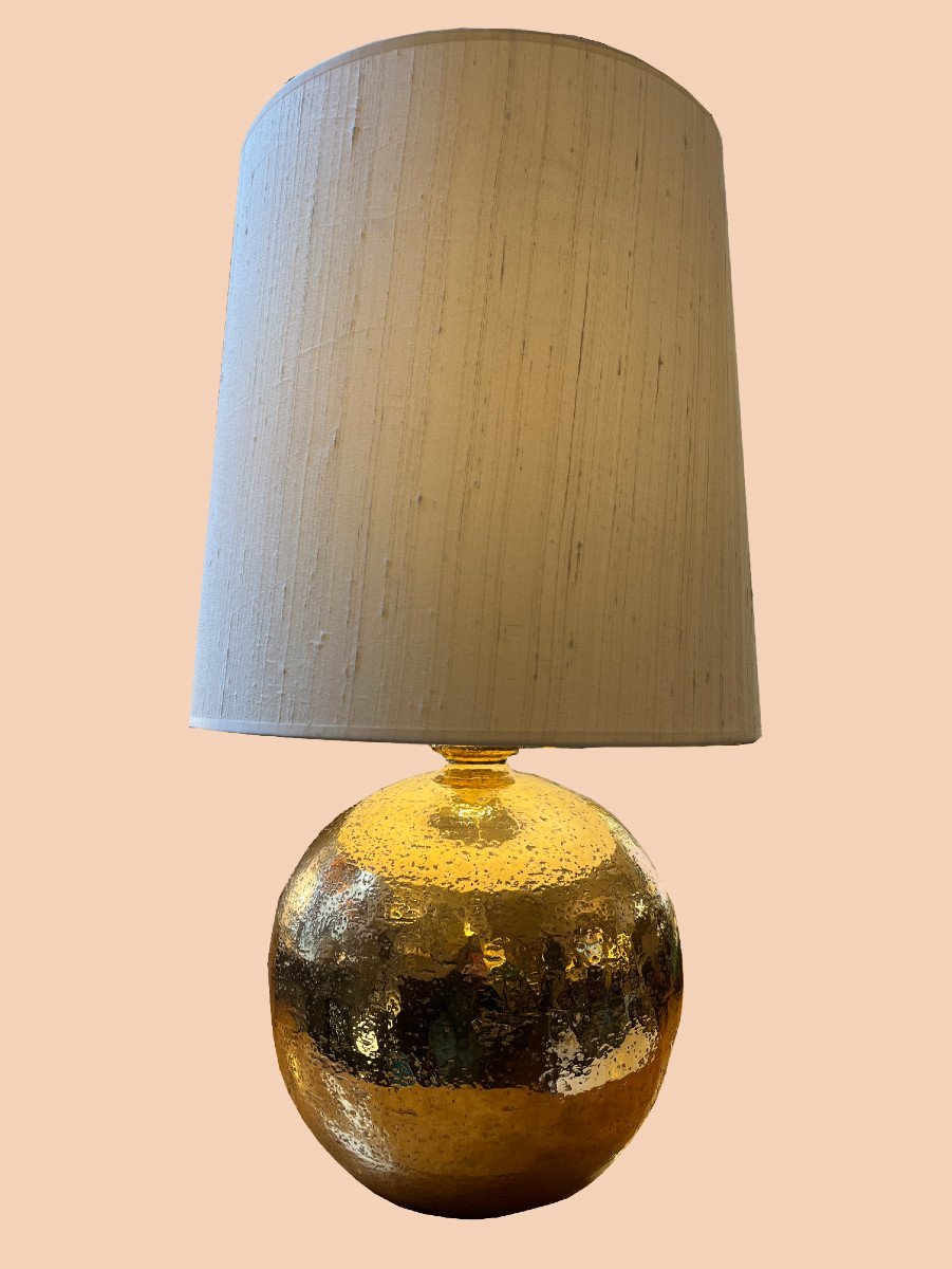 Golden Ceramic Ball Lamp, Circa 1960