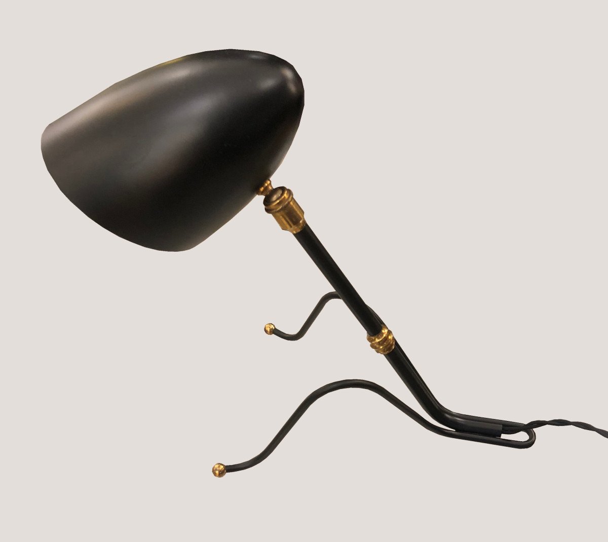 Grasshopper Lamp, Black Lacquered Metal, Circa 1950