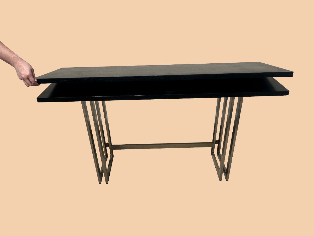 Deployable Console Table, Black Limed Oak, Artelano, Circa 1970-photo-3