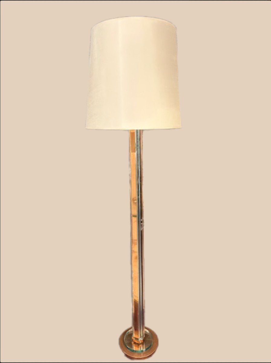 Copper And Glass Floor Lamp, Circa 1940