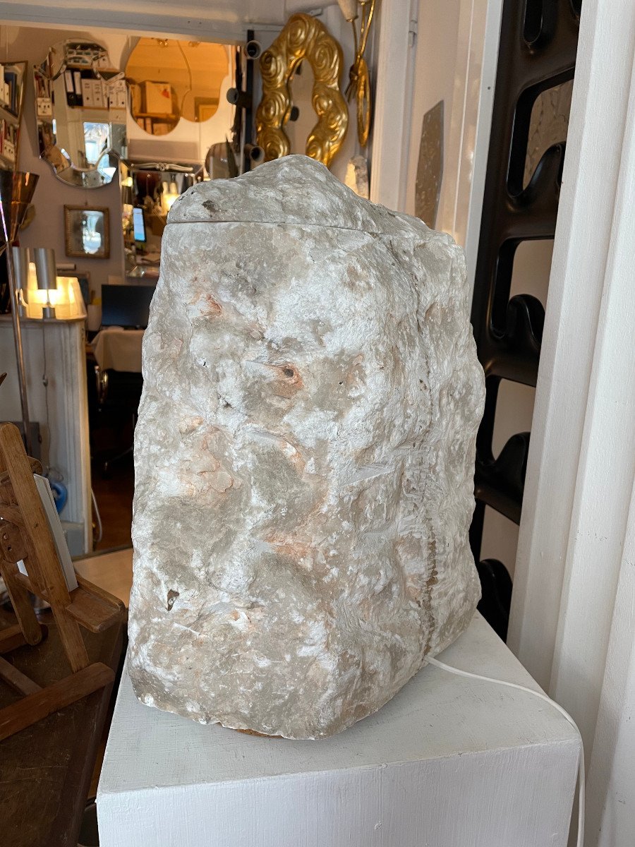 Large Hollowed-out Monolith Block In Alabaster-photo-2