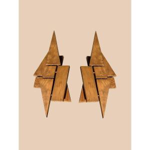 Pair Of Large Brutalist Sconces Circa 1970