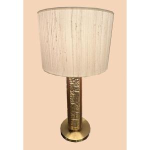 Lampe En Bronze Et Bois Design Angelo Brotto 1980