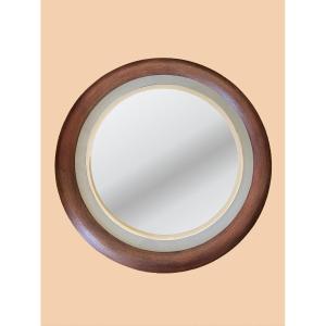 Round Illuminated Mirror, Sapele Frame, Circa 1970