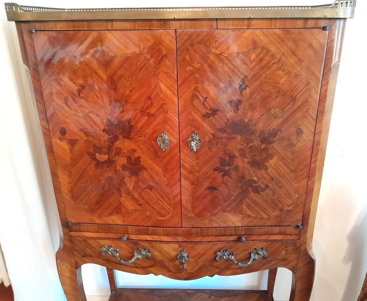 Louis XV Style Secretaire In Marquetry. XIXth Century-photo-3