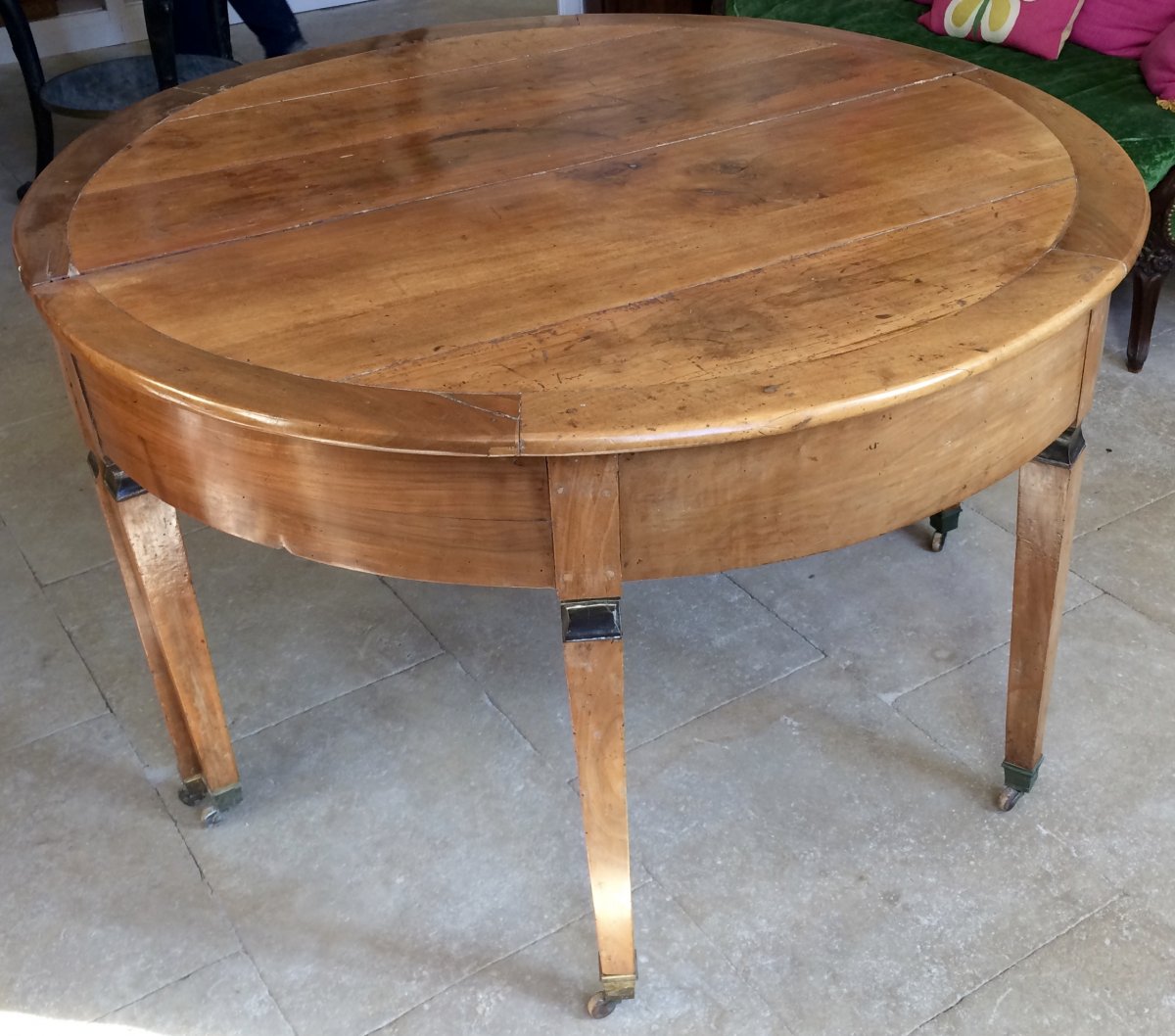 Round Table With Walnut Extensions From Directoire Period-photo-2