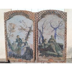 Pair Of Decorative Painted Canvases 