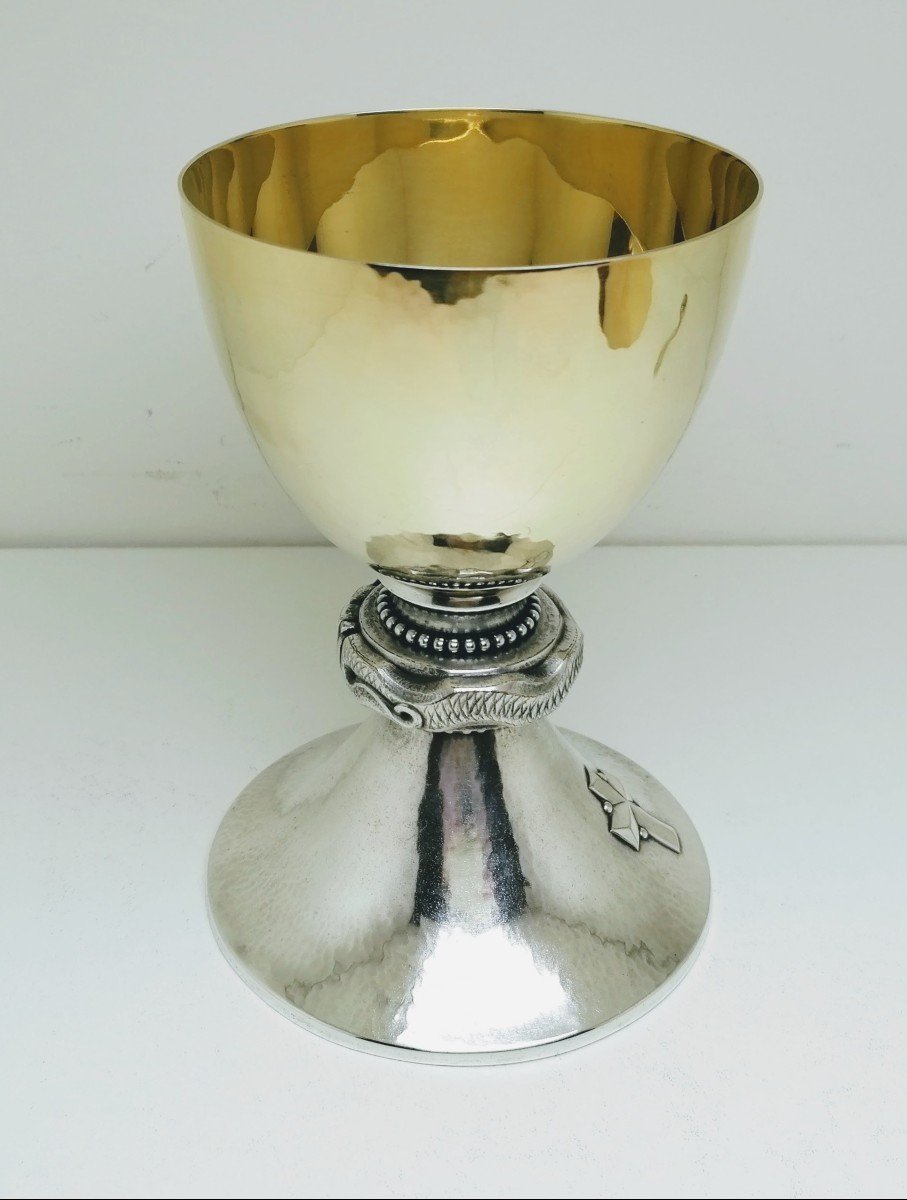 Chalice With Its Paten And Spoon In Solid Silver-photo-1
