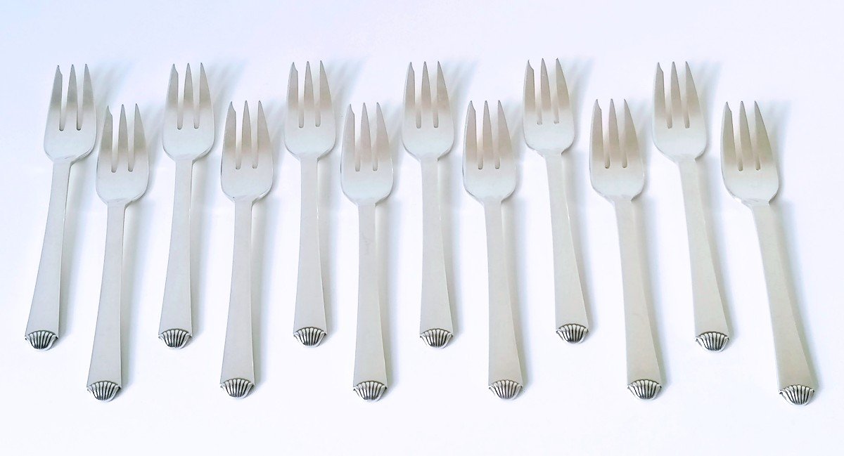 Twelve Design Cake Forks In Sterling Silver Hans Hansen-photo-2