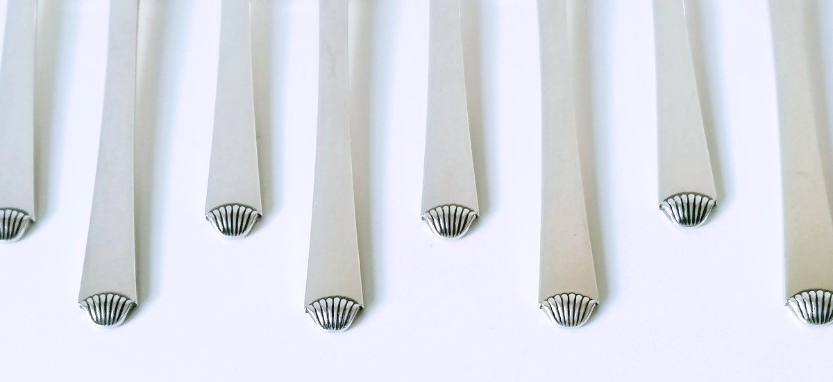 Twelve Design Cake Forks In Sterling Silver Hans Hansen-photo-3