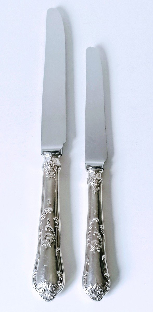 Eleven Table Knives And Eleven Dessert Knives In Solid Silver Regency Model