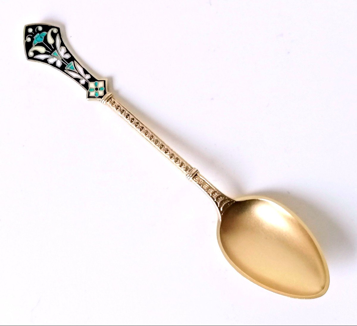 Twelve Mocha Spoons In Solid Silver With Enamel-photo-3