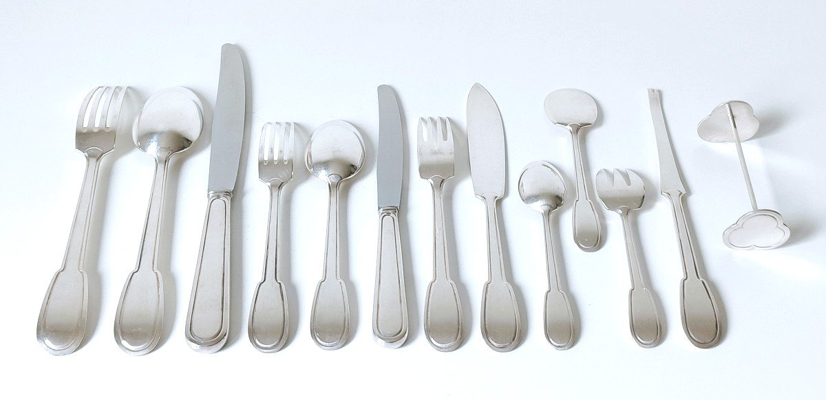 Art Deco Cutlery Set In Solid Silver 175 Pieces -photo-2