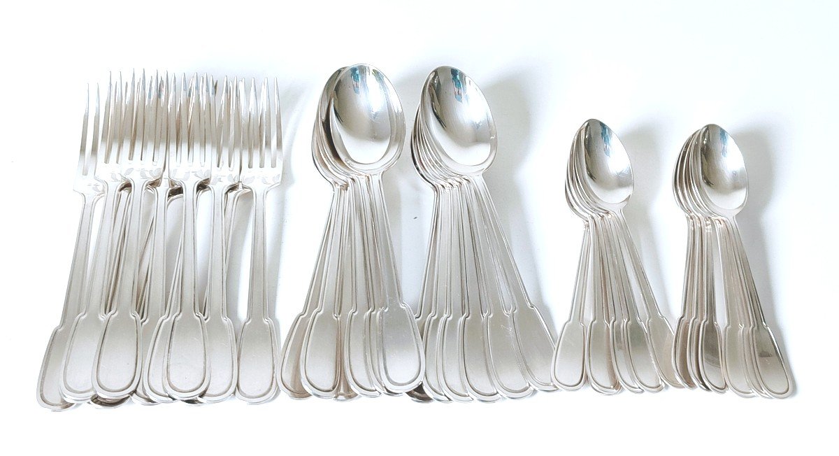 Art Deco Cutlery Set In Solid Silver 175 Pieces -photo-2