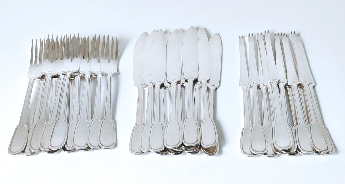 Art Deco Cutlery Set In Solid Silver 175 Pieces -photo-3