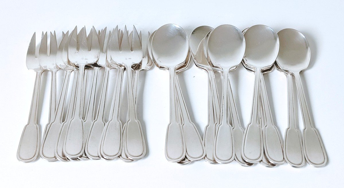 Art Deco Cutlery Set In Solid Silver 175 Pieces -photo-4