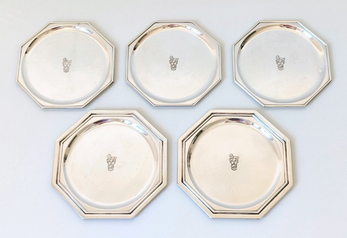 Five Art Deco Coasters In Solid Silver -photo-2