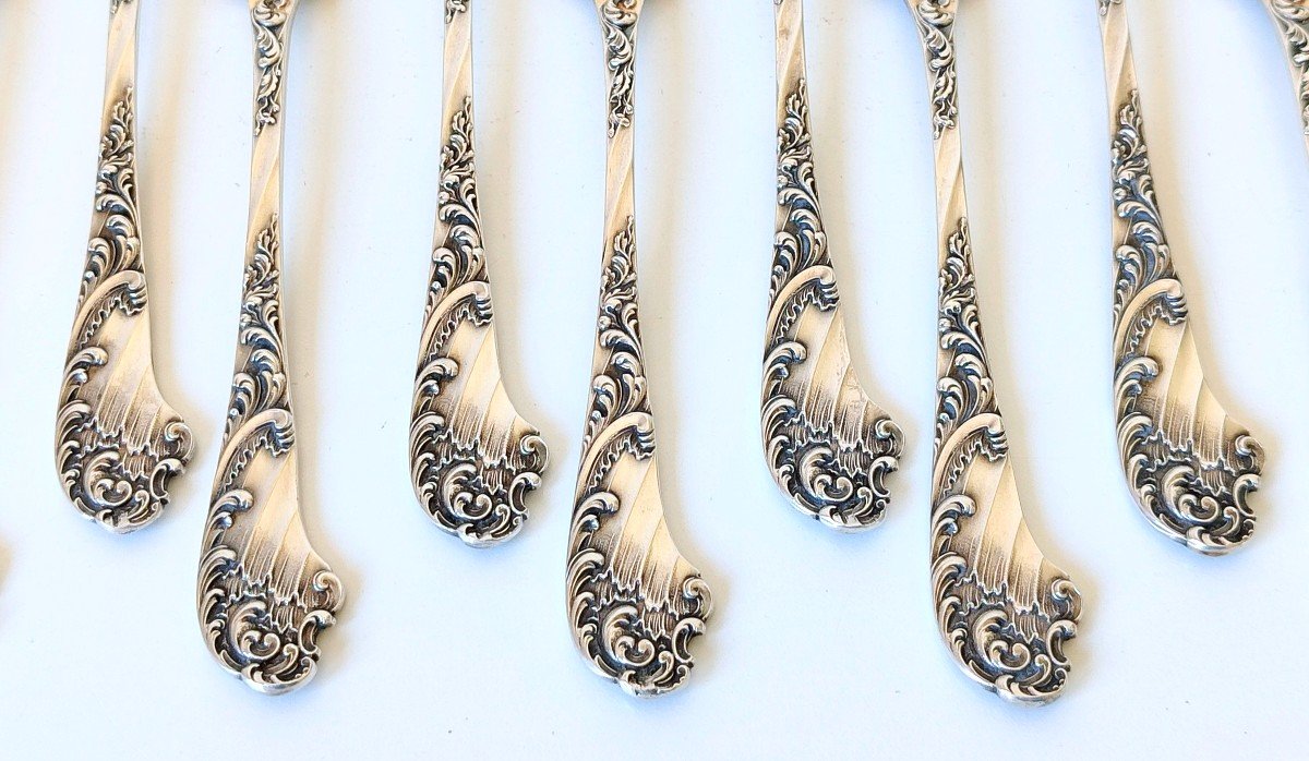 Twelve Oyster Forks In Solid Silver -photo-4