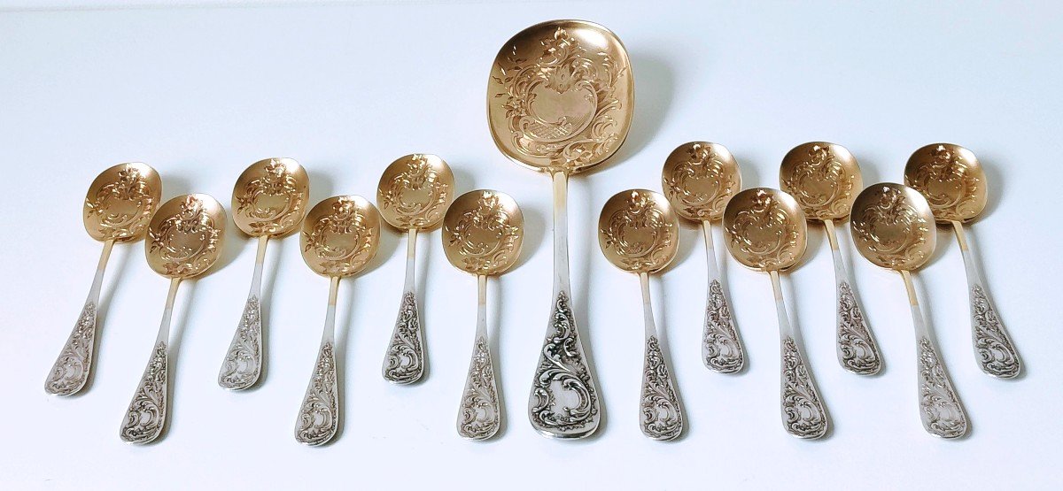 Twelve Ice Cream Spoons With Ice Cream Server In Solid Silver -photo-4