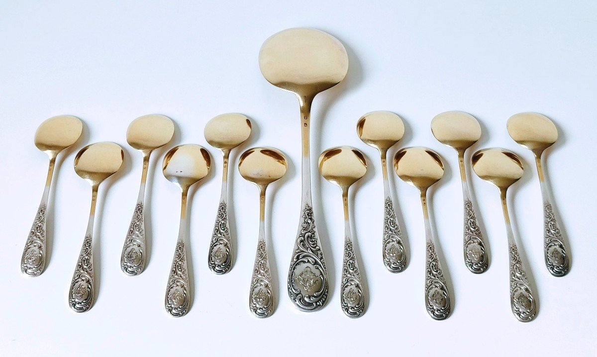 Twelve Ice Cream Spoons With Ice Cream Server In Solid Silver -photo-1