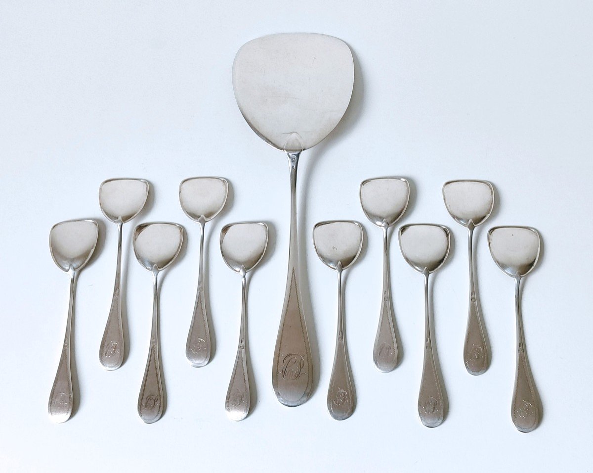 Ten Ice Cream Spoons With Ice Cream Server In Solid Silver -photo-2